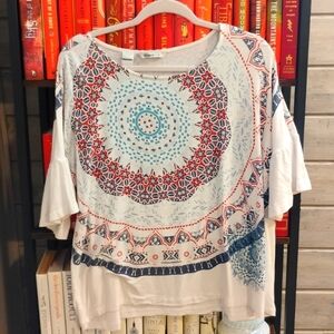 Desigual beaded embroidered bell sleeve tee